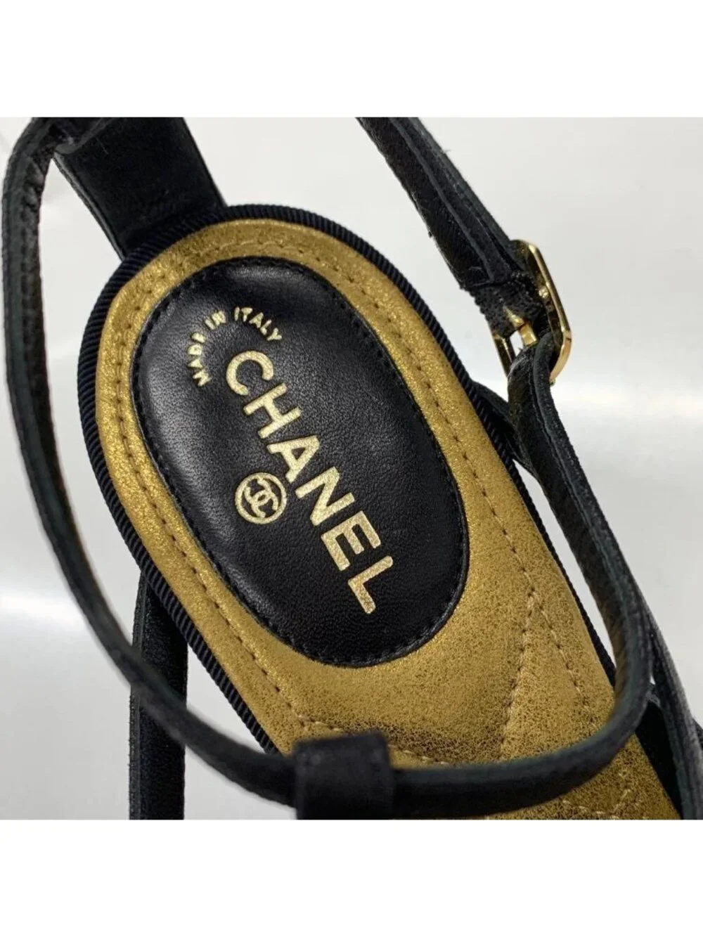 Chanel Leather Bijou Strap Sandals Black